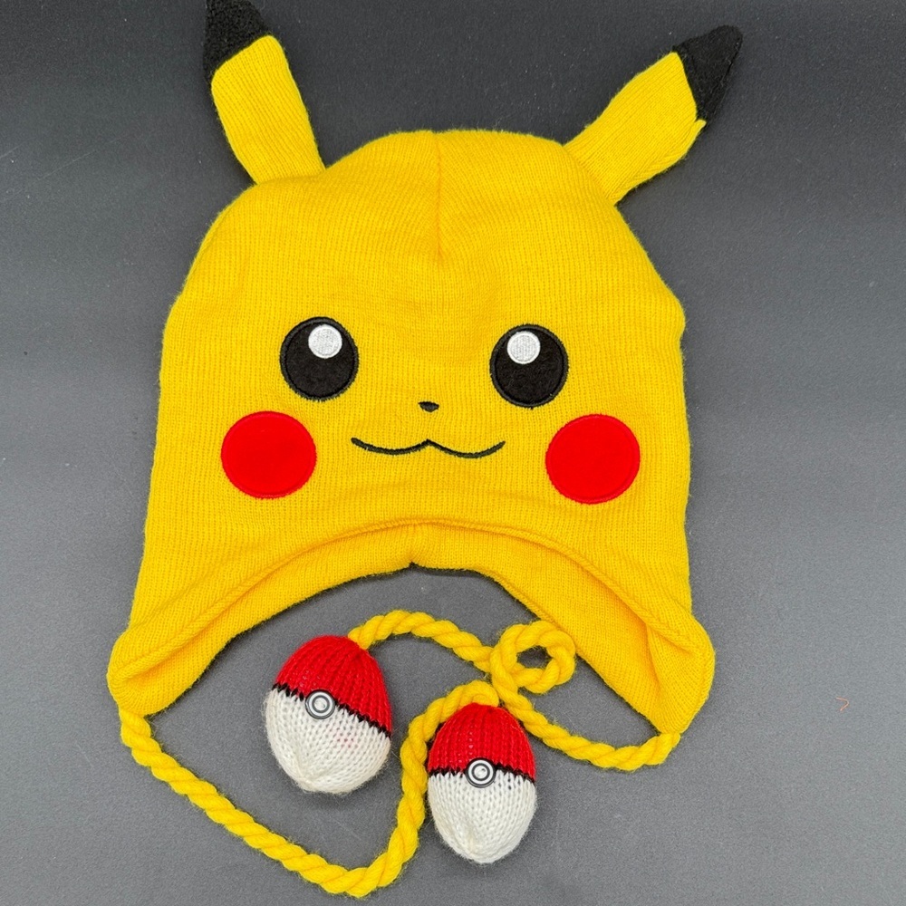 Pokemon Pikachu Yellow Knit Hat with Pokéball Tassels 2015